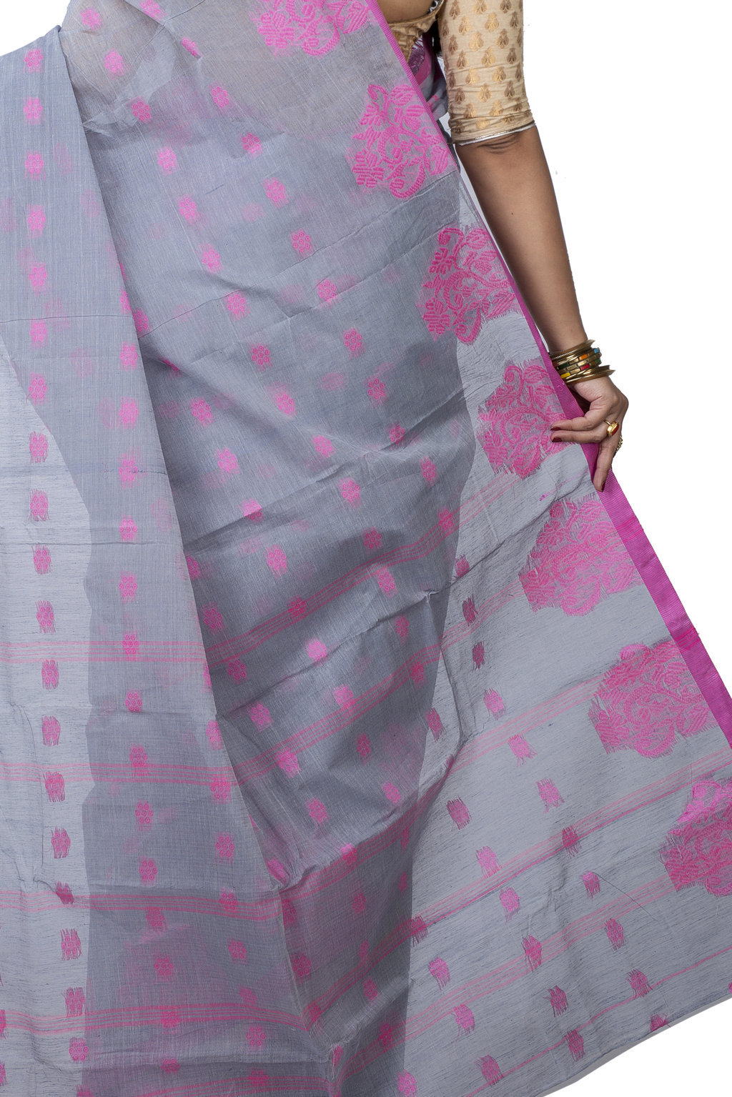 Grey Pure Cotton Botgach Tant Saree (537)